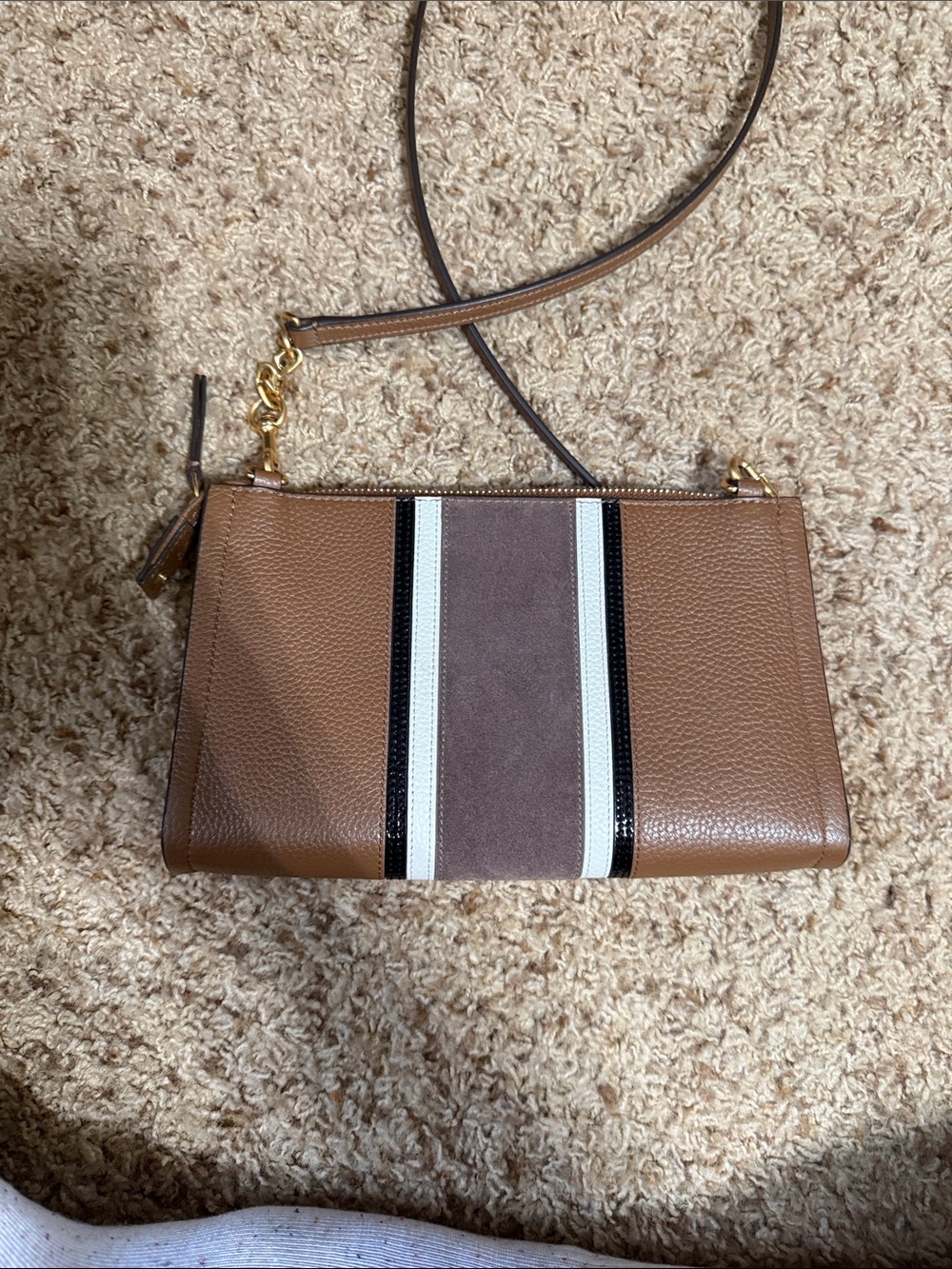 Tory Burch Tan and Brown Leather Crossbody with Stripe Accent - Picture 3 of 5